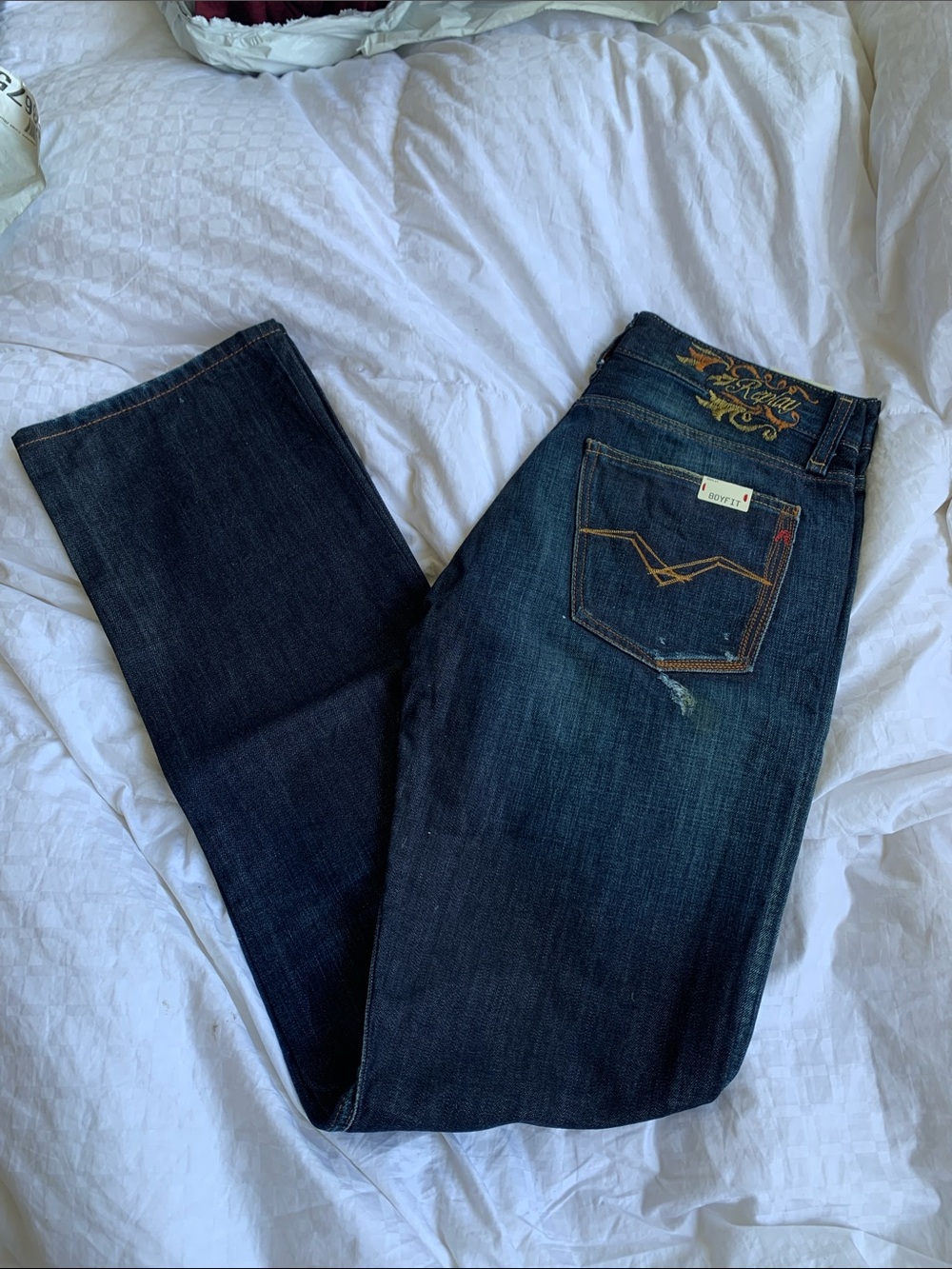 Replay Men's Straight Jeans in Dark Blue with Embroidered Back